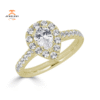JULEVE 14KT GOLD 1.50 CTW DIAMOND PEAR HALO CATHEDRAL RING