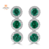 JULEVE 18KT WHITE GOLD 5.03CT EMERALD & 1.05CTW DIAMOND HALO DROP EARRINGS