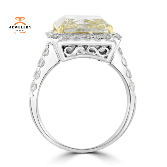 18KT WHITE GOLD 10.03 CT YELLOW DIAMOND RADIANT HALO RING - Image 2