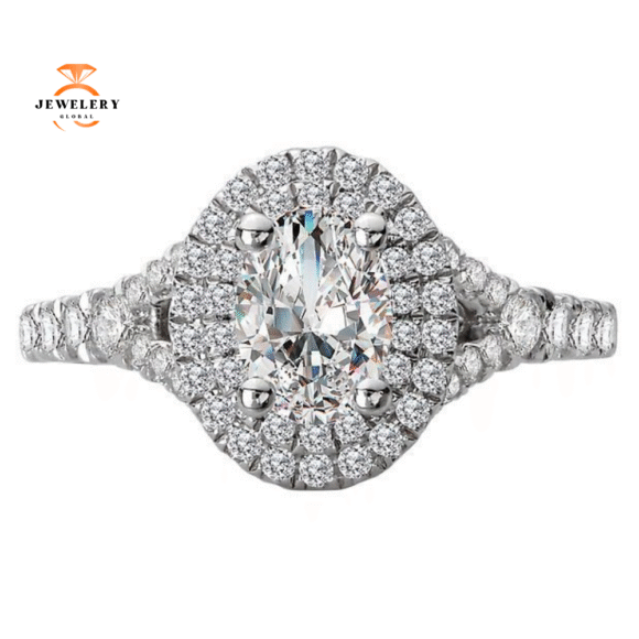 14KT WHITE GOLD 1/2 CTW DIAMOND DOUBLE OVAL HALO SETTING FOR 1/2 CT OVAL - Image 3