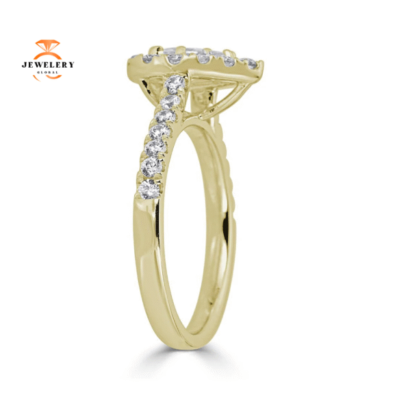 JULEVE 14KT GOLD 1.50 CTW DIAMOND PEAR HALO CATHEDRAL RING - Image 2
