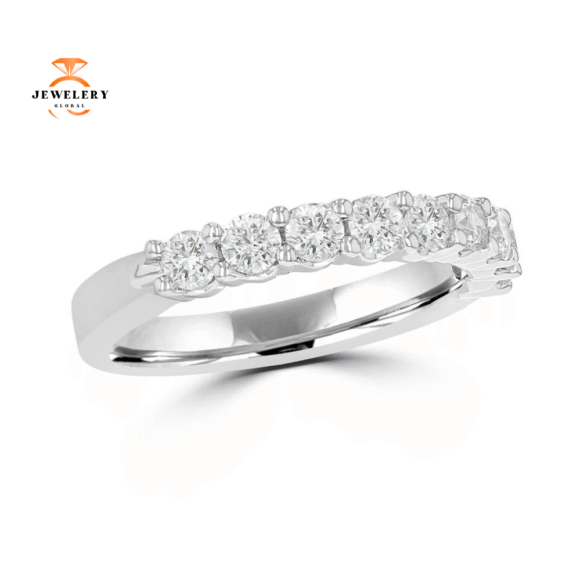 14KT White Gold 3/4 CTW Round Diamond Prong Set Band - Image 2