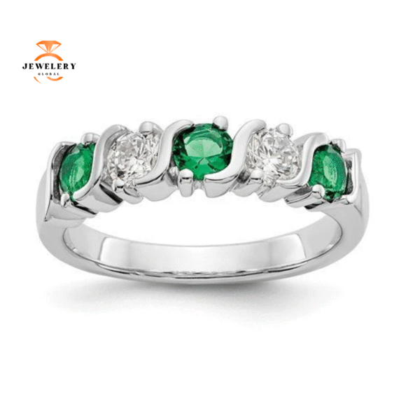 14KT WHITE GOLD DIAMOND WITH EMERALD BAND
