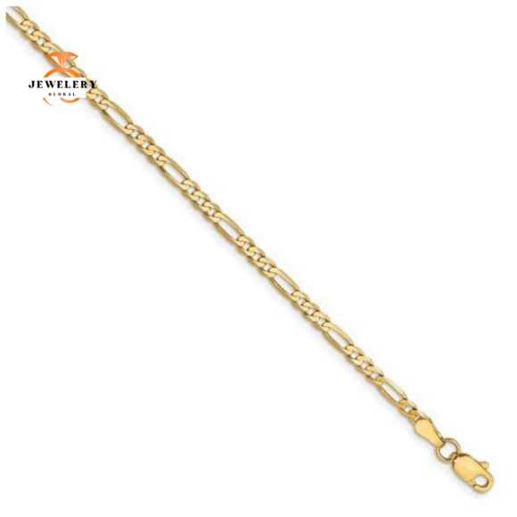 14KT YELLOW GOLD 2.75MM FLAT FIGARO CHAIN BRACELET