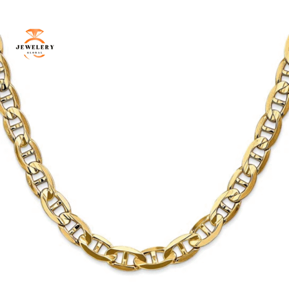 14KT YELLOW GOLD 7MM SOLID CONCAVE ANCHOR CHAIN NECKLACE - 5 LENGTHS