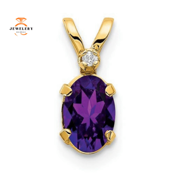 14KT YELLOW GOLD DIAMOND AND AMETHYST PENDANT
