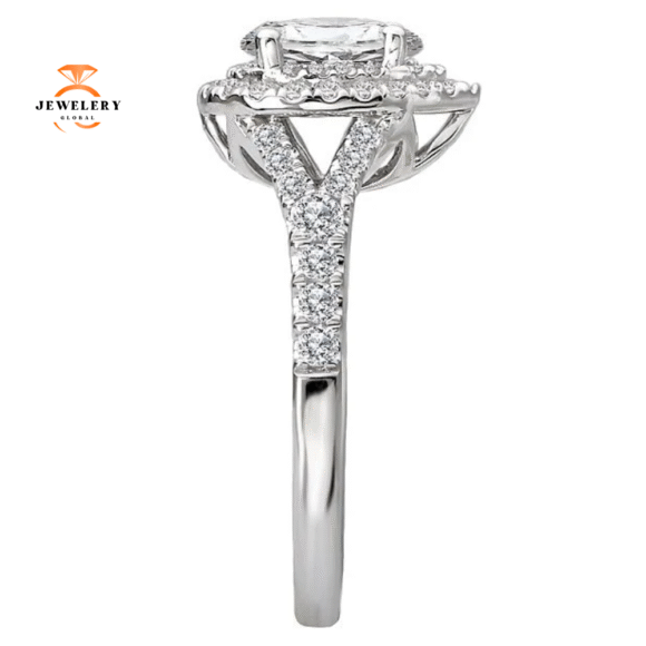 14KT WHITE GOLD 1/2 CTW DIAMOND DOUBLE PEAR HALO SETTING FOR 3/4 CT PEAR - Image 2