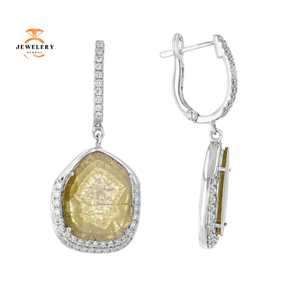 18KT White Gold 3.54 CTW Yellow Diamond Slice Drop Earrings