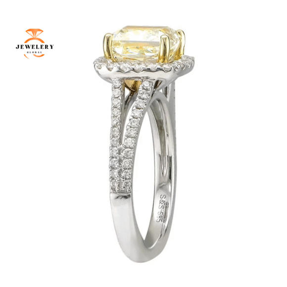 2.53 Fancy Yellow Halo Split Shank Diamond Ring - Image 3