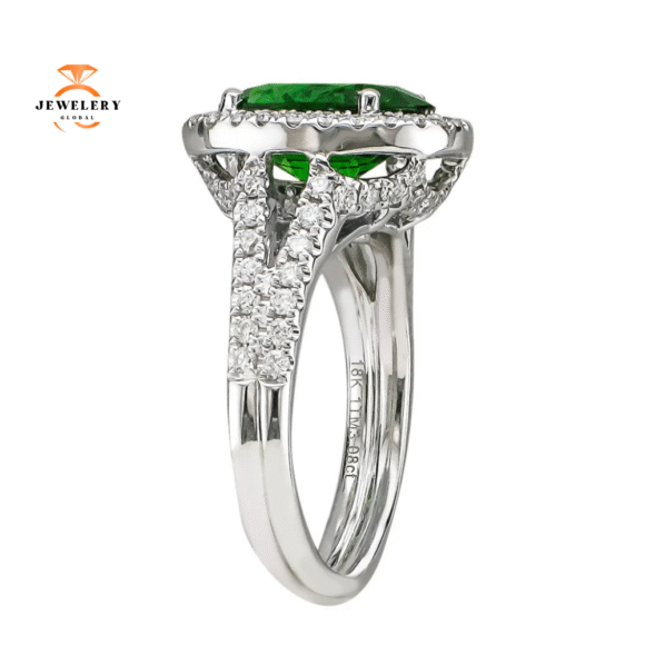 JULEVE 18KT WHITE GOLD 3.08 CT TOURMALINE & 0.74 CTW DIAMOND HALO RING - Image 3