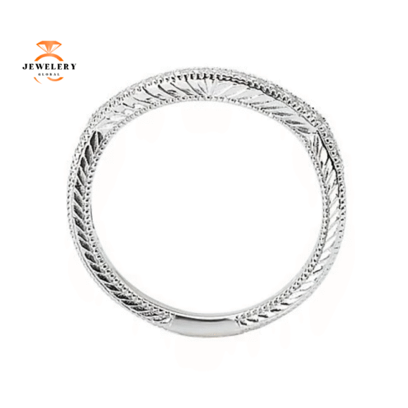 14KT White Gold 1/8 CTW Diamond Curved Vintage Wedding Band - Image 3