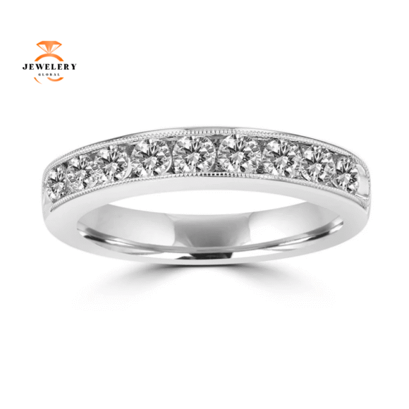 14KT White Gold 3/4 CTW Diamond Channel Set Milgrain Band