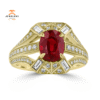 JULEVE 18KT YELLOW GOLD 2.49CT RUBY & 0.65CT DIAMOND HALO RING