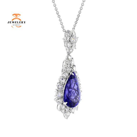 JULEVE 32.32 CARAT TANZANITE & 8.85 CTW DIAMOND HALO SLIDE NECKLACE - Image 2