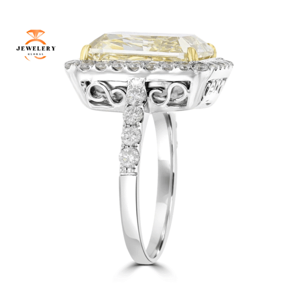 18KT WHITE GOLD 10.03 CT YELLOW DIAMOND RADIANT HALO RING - Image 3