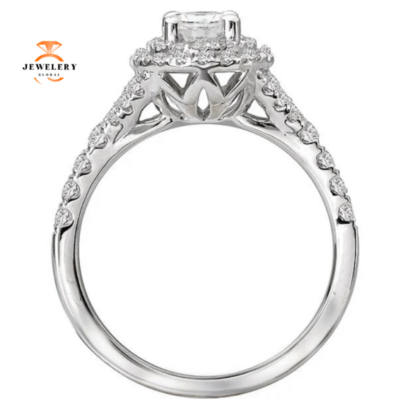 14KT WHITE GOLD 1/2 CTW DIAMOND DOUBLE OVAL HALO SETTING FOR 1/2 CT OVAL - Image 4