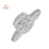 JULEVE 14KT GOLD 1 1/2 CTW DIAMOND CUSHION HALO RING