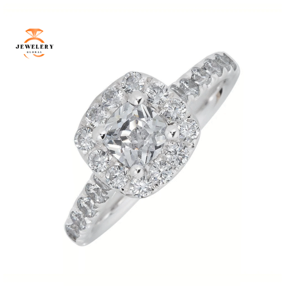 JULEVE 14KT GOLD 1 1/2 CTW DIAMOND CUSHION HALO RING