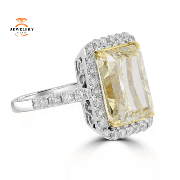 18KT WHITE GOLD 10.03 CT YELLOW DIAMOND RADIANT HALO RING - Image 4