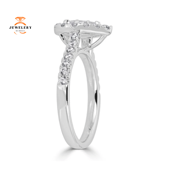 JULEVE 14KT GOLD 1.50 CTW DIAMOND PEAR HALO CATHEDRAL RING - Image 4