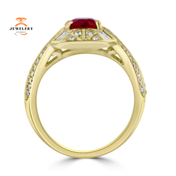 JULEVE 18KT YELLOW GOLD 2.49CT RUBY & 0.65CT DIAMOND HALO RING - Image 2