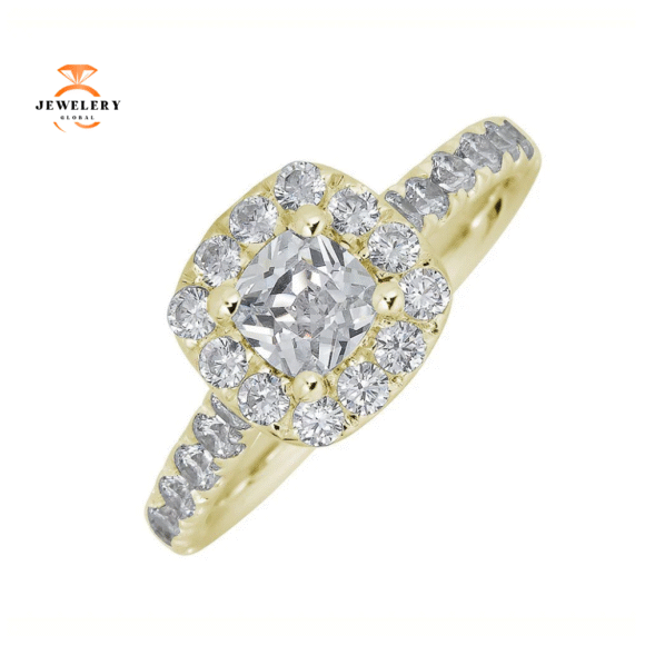 JULEVE 14KT GOLD 1 1/2 CTW DIAMOND CUSHION HALO RING - Image 3