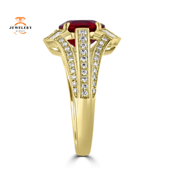 JULEVE 18KT YELLOW GOLD 2.49CT RUBY & 0.65CT DIAMOND HALO RING - Image 3