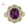 JULEVE 4.26 CT GARNET & 2.43 CTW DIAMOND SCALLOPED HALO RING