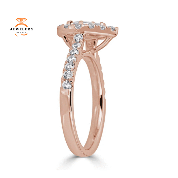 JULEVE 14KT GOLD 1.50 CTW DIAMOND PEAR HALO CATHEDRAL RING - Image 6