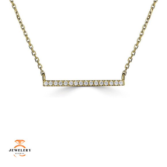 EMILIQUE 14KT GOLD 0.08 CTW DIAMOND HORIZONTAL BAR NECKLACE - Image 2