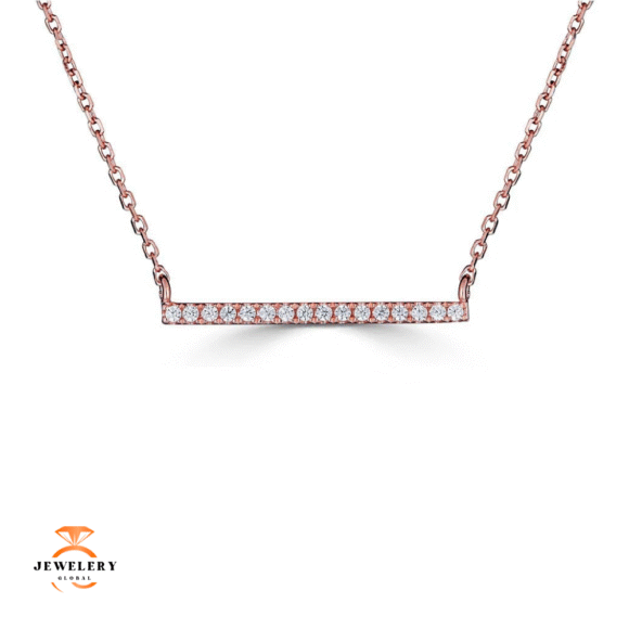 EMILIQUE 14KT GOLD 0.08 CTW DIAMOND HORIZONTAL BAR NECKLACE - Image 3