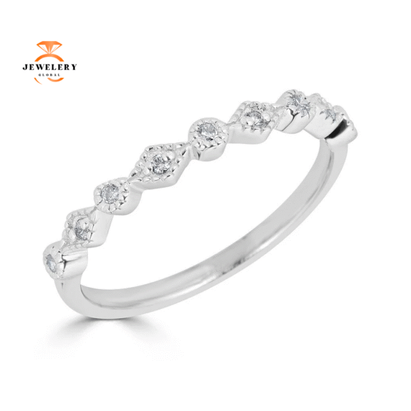 EMILIQUE 14KT GOLD 1/10 CTW DIAMOND ALTERNATING SHAPE BAND - Image 2