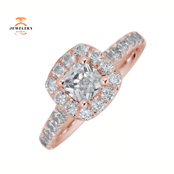 JULEVE 14KT GOLD 1 1/2 CTW DIAMOND CUSHION HALO RING - Image 5