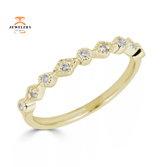 EMILIQUE 14KT GOLD 1/10 CTW DIAMOND ALTERNATING SHAPE BAND - Image 3