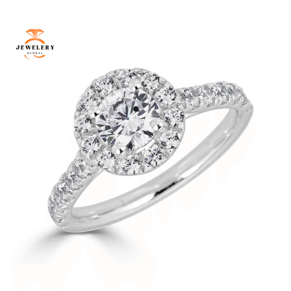 JULEVE 14KT GOLD 1.50 CTW DIAMOND ROUND HALO CATHEDRAL RING