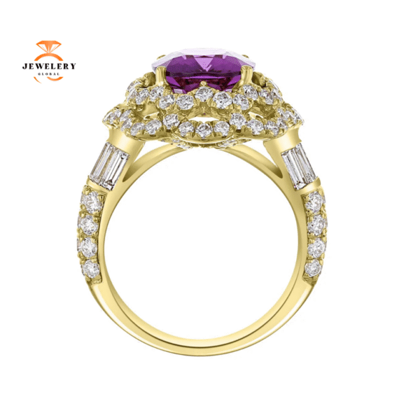 JULEVE 4.26 CT GARNET & 2.43 CTW DIAMOND SCALLOPED HALO RING - Image 4