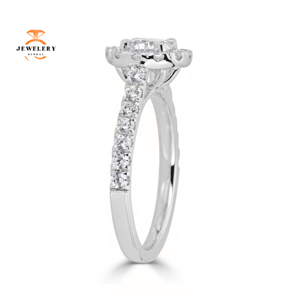 JULEVE 14KT GOLD 1.50 CTW DIAMOND ROUND HALO CATHEDRAL RING - Image 2