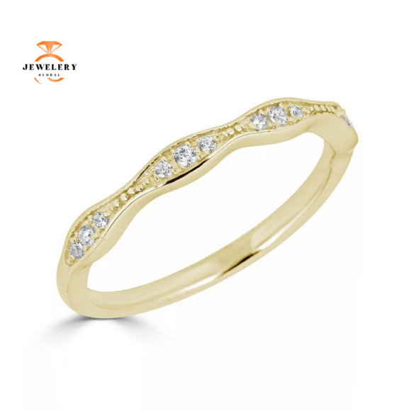 EMILIQUE 14KT GOLD 1/10 CTW DIAMOND BEAD SET WAVY BAND