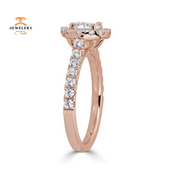 JULEVE 14KT GOLD 1.50 CTW DIAMOND ROUND HALO CATHEDRAL RING - Image 4
