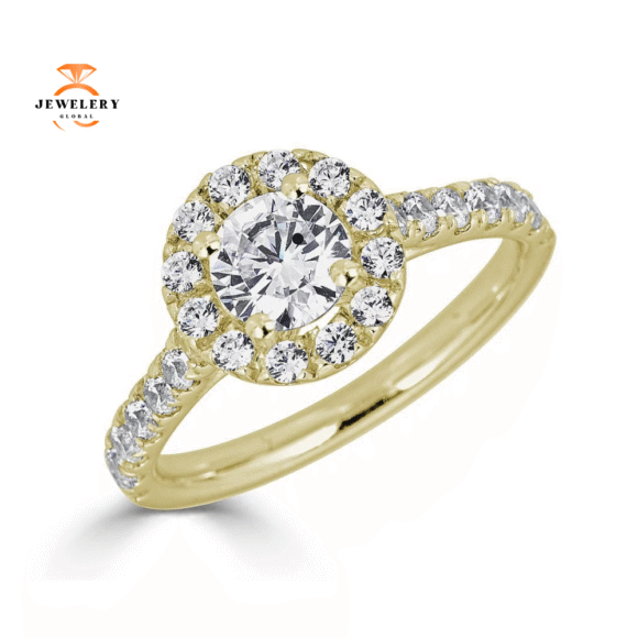 JULEVE 14KT GOLD 1.50 CTW DIAMOND ROUND HALO CATHEDRAL RING - Image 5